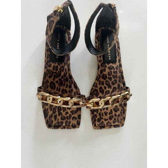 GOOD AMERICAN Ankle Strap Chain Leopard Print square toe sandals size 8 - Picture 10 of 10